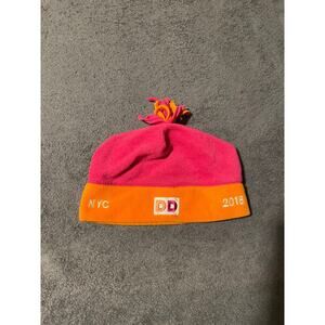 Dunkin Fleece Beanie Unisex One Size Pink Orange DD NYC 2018 Promo Winter Cozy